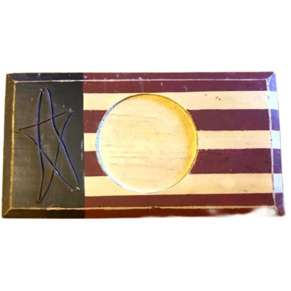 Americana Wooden Candle Holder w/Wire Star